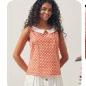 PEACH WHITE POLKA DOT PETER PAN CHIFFON SLEEVELESS TOP